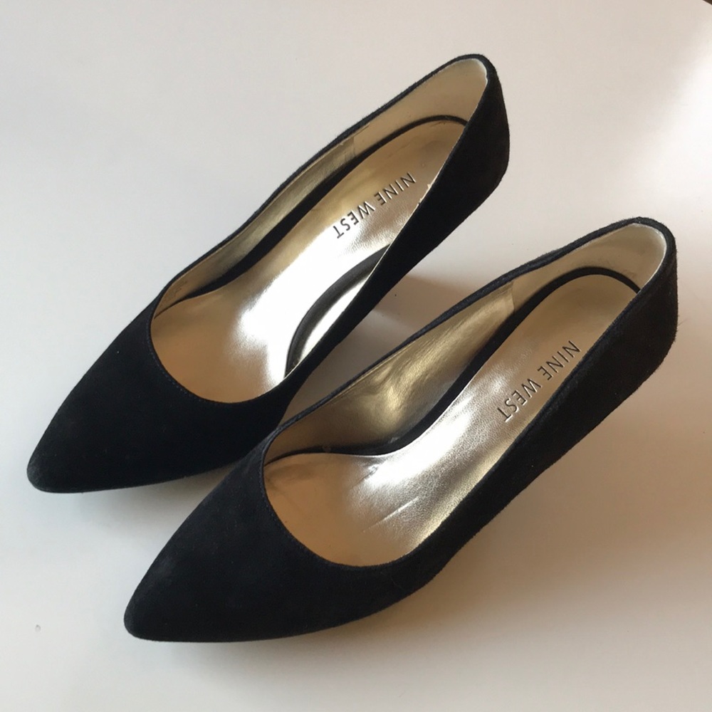 Perfect black suede wedge pump